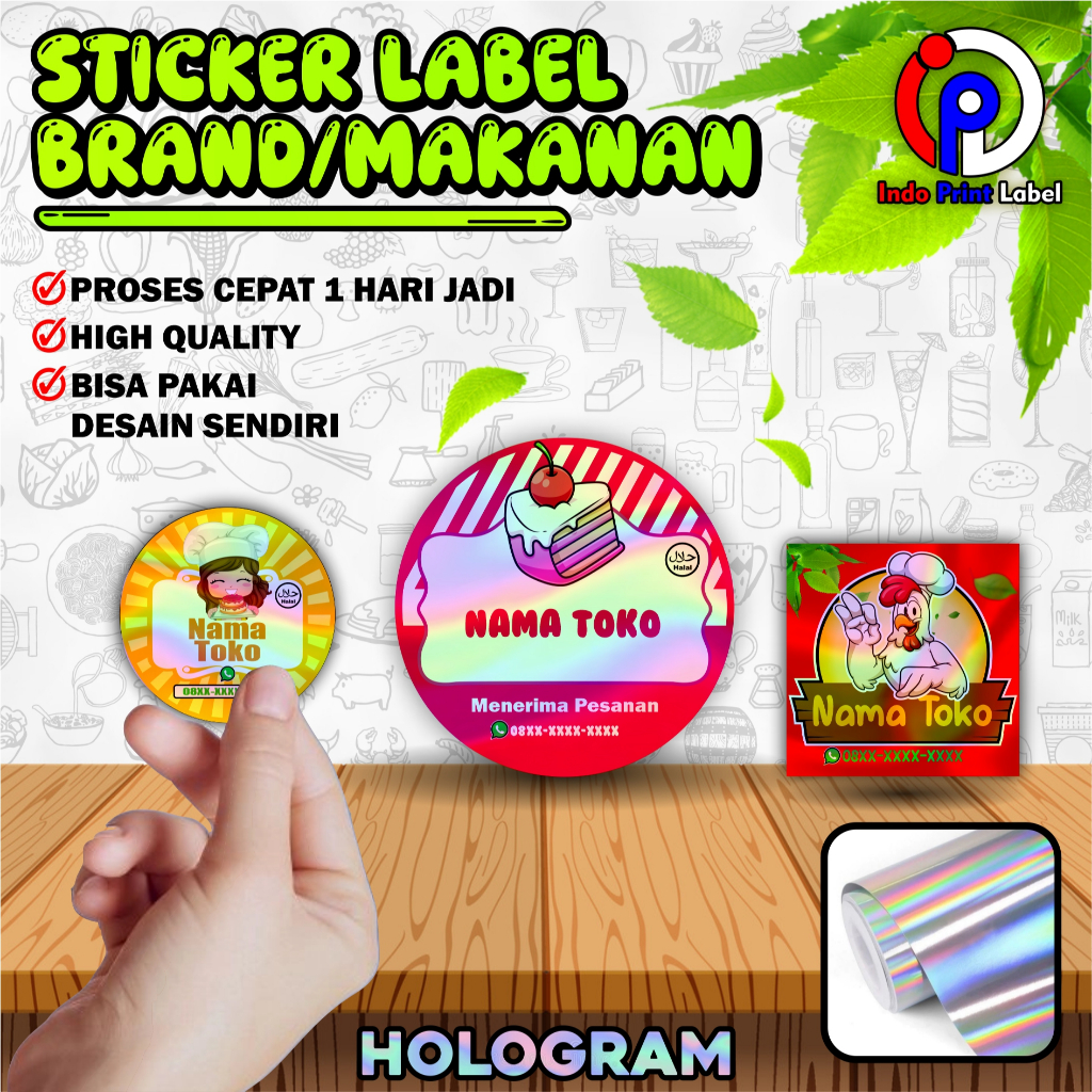 

STIKER PRODUK MAKANAN HOLOGRAM / LOGO BRAND / CUSTOM NAMA TOKO / STIKER HOLOGRAM