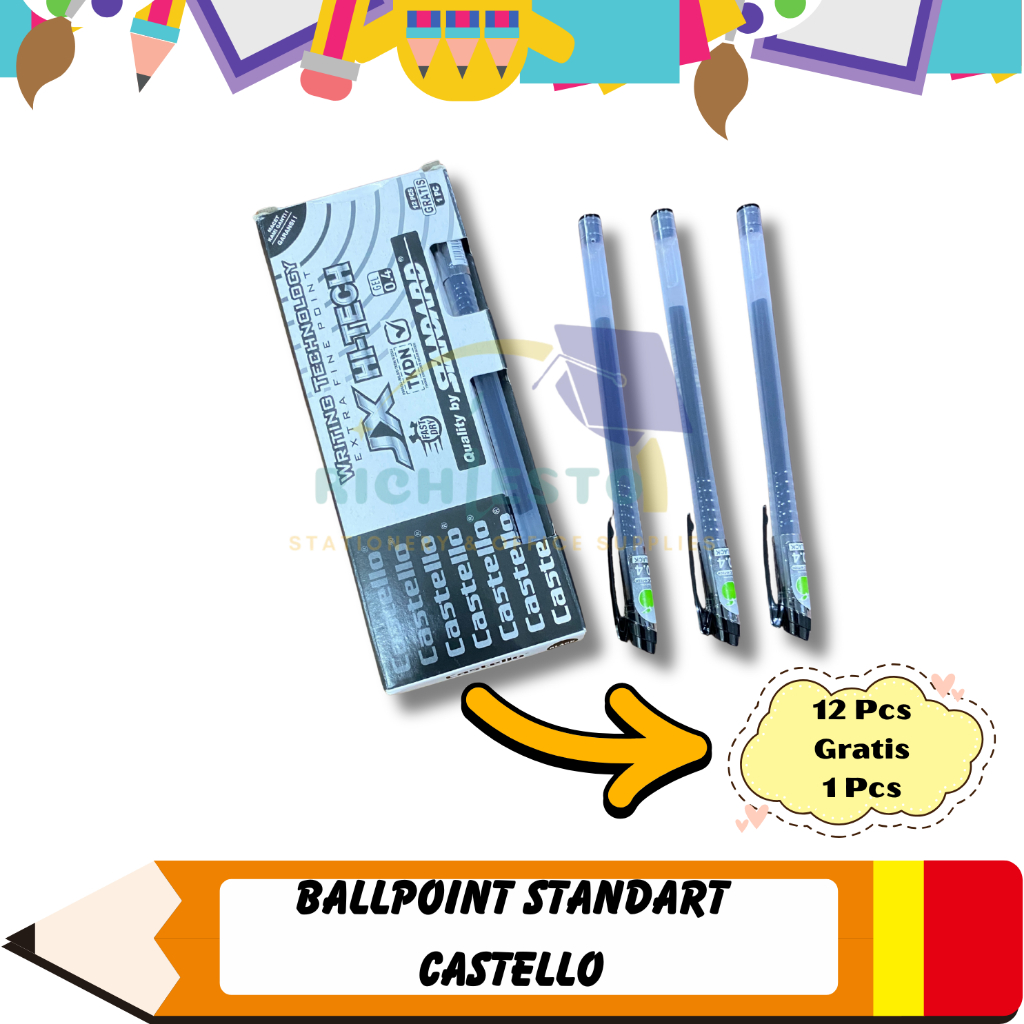 

[ 1 PACK ISI 12 PCS GRATIS 1 PCS] Ballpoint Standart Castello JX Hi-tech Hitam / Pulpen Apel / Pulpen Gel / Pena / Bolpen