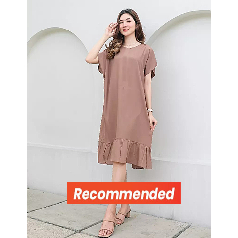 PAKAIAN WANITA MIDI DRESS MODEL LENGAN PENDEK REMPEL SANTAI BAHAN HYGT POLOS ADEM