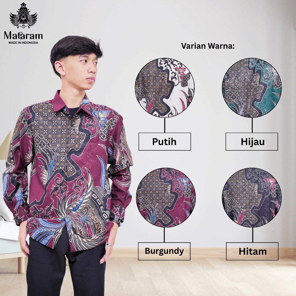 Mataram Kemeja Batik Pria Katun Lengan Panjang Emboss Furing Fending Busa Bahu Cakra Mandala 101304