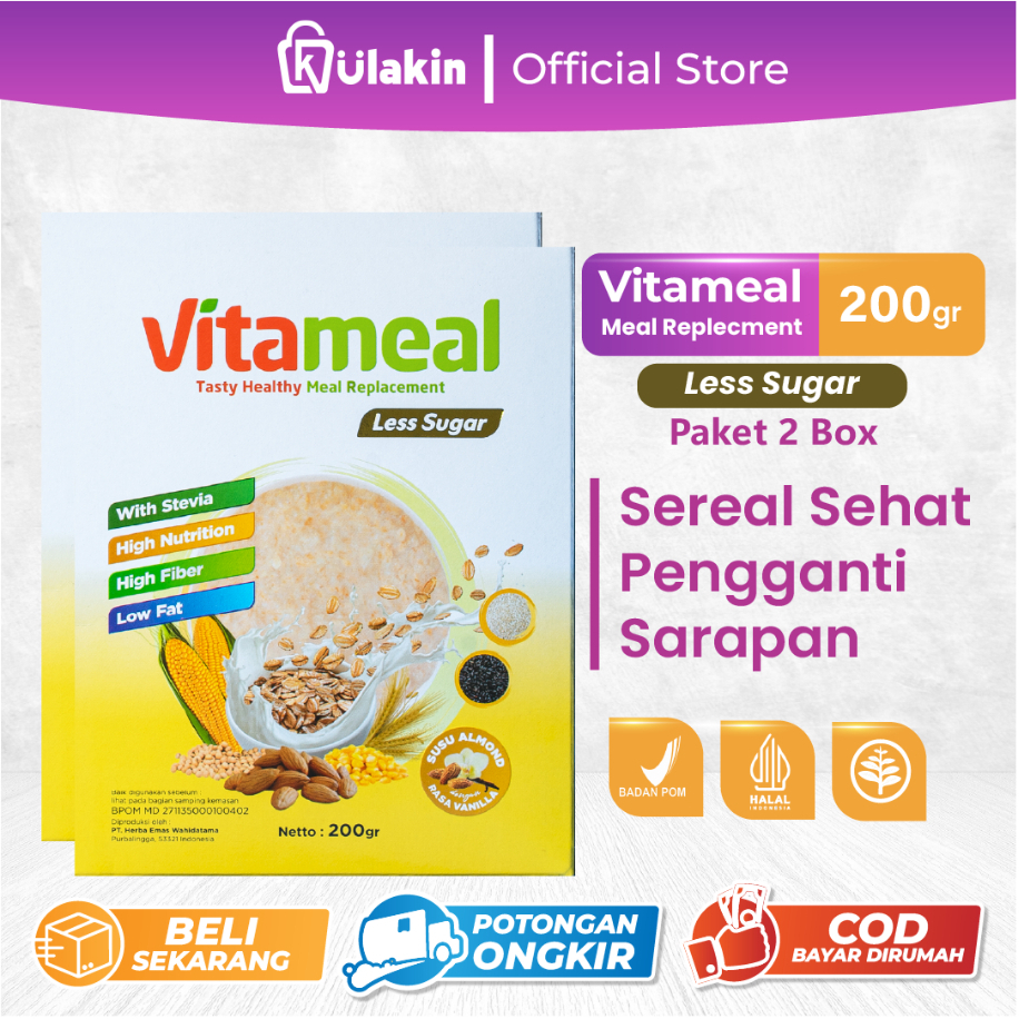 

Vitameal Less Sugar 2 Box - Sereal Sehat Membantu Cegah Hipertensi dan Kolesterol
