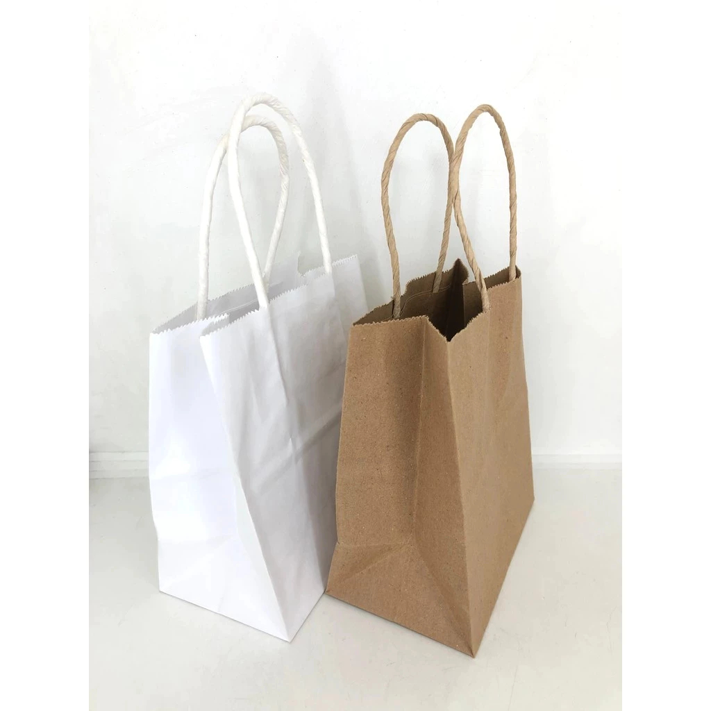 

25 PCS PAPERBAG XS 13X7,5X15 CM COKLAT / PUTIH TALI TWIST