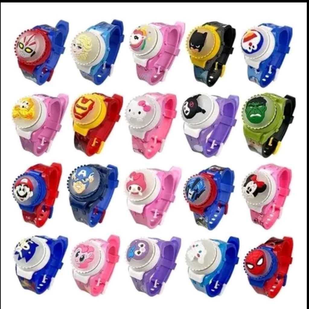 jam anak anak spiner bisa cod ada lampu kedip warna karakter sunrio dan superhero