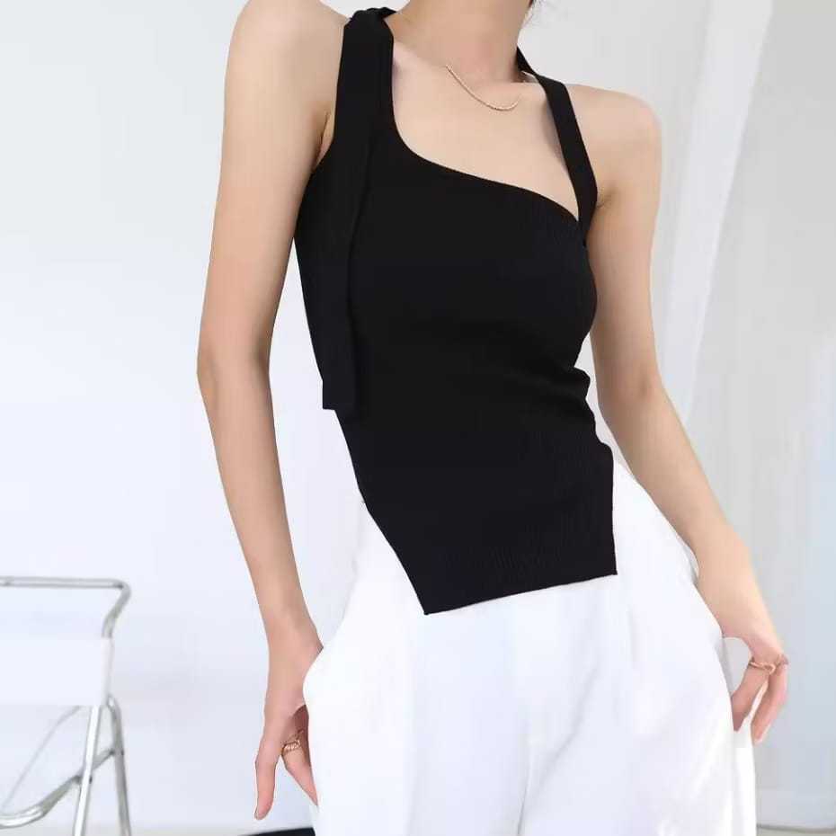 Tanktop wanita fashion bahan rajut motif asimetris