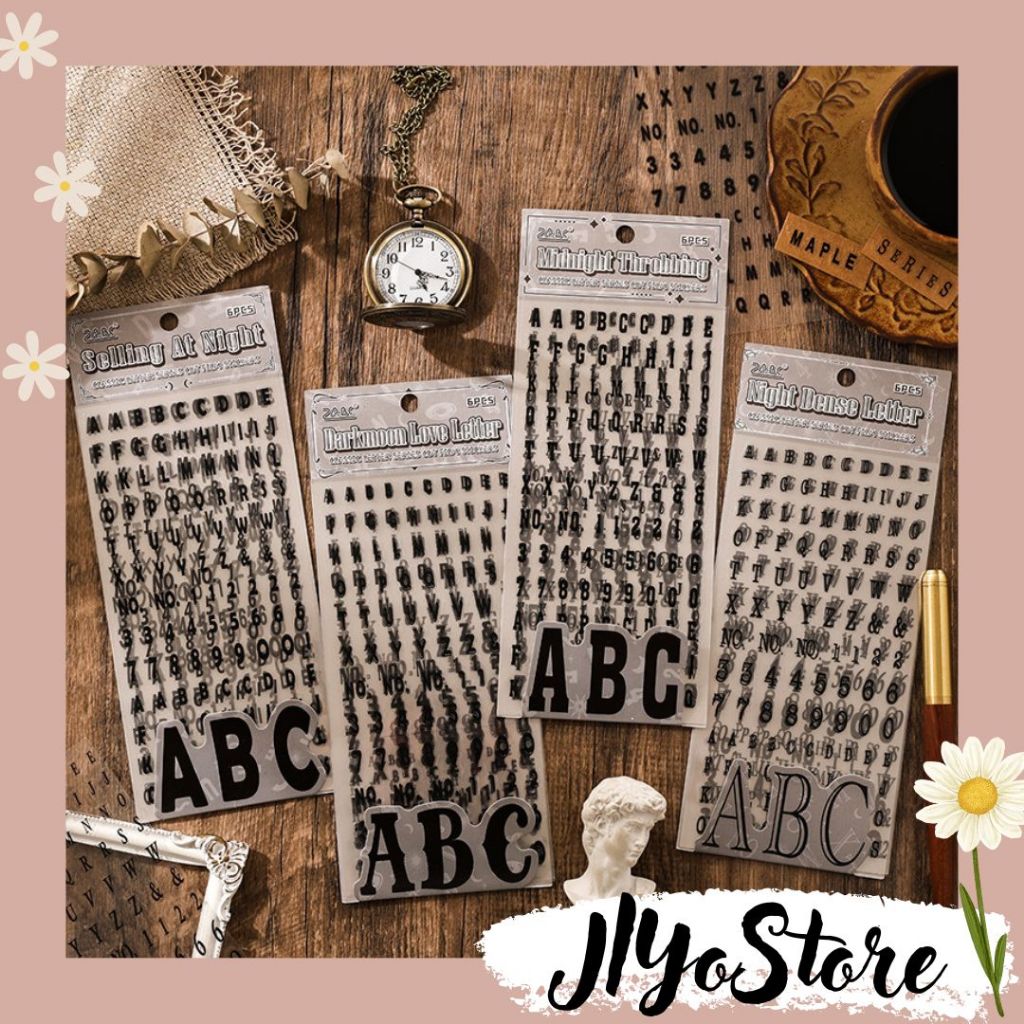 

6pcs Sticker Stiker Anti Air Angka Huruf Black Bujo Journal Jurnal DIY Planner Aesthetic Diary