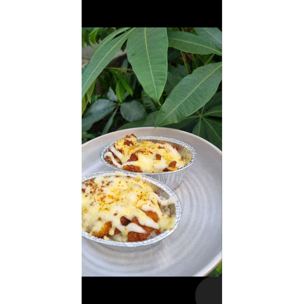 

Baked rice cheesy katsu chicken