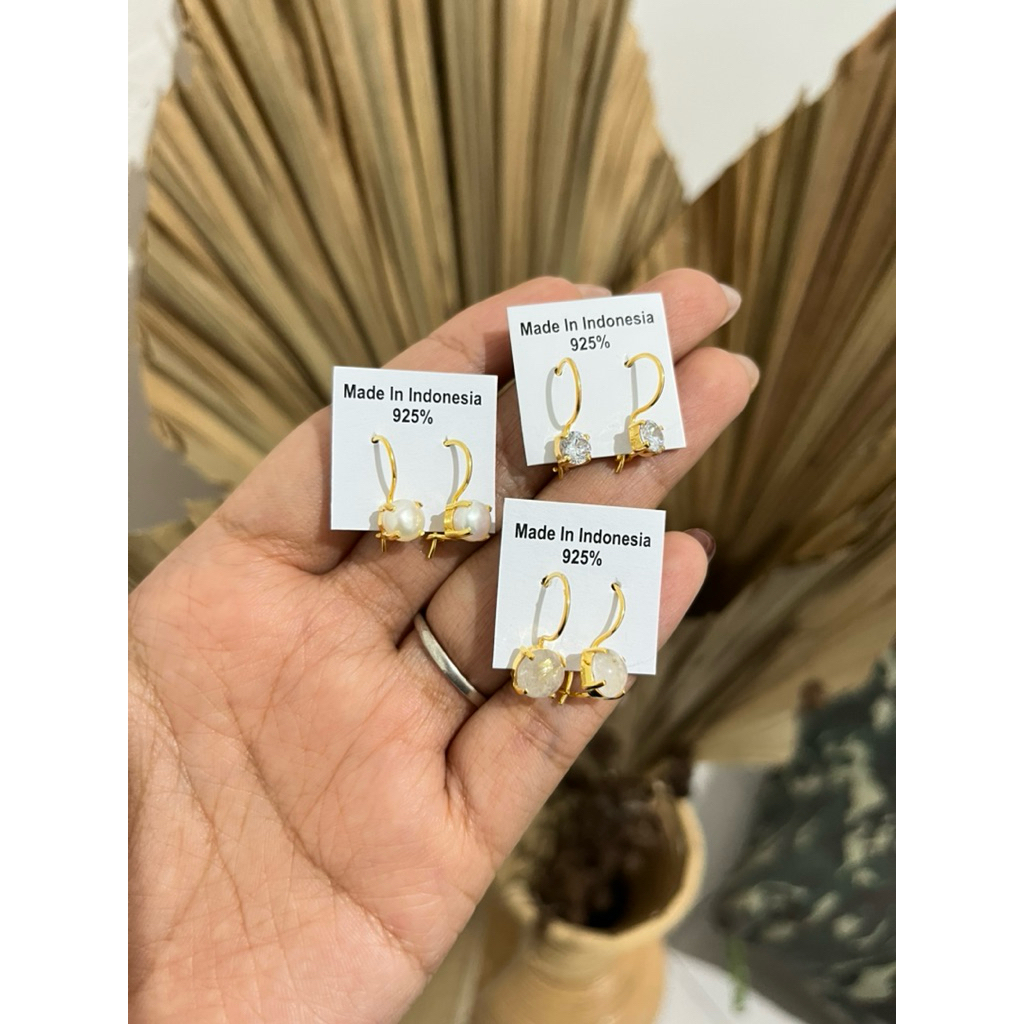 anting gantung perak asli lapis emas 22k / anting perak lapis emas / anting mutiara / anting rambut 