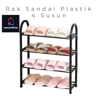 ONETOKOOFC  Rak Sandal Plastik 4 Susun Tempat Rak Sepatu Sandal 4 Tingkat Plastik Rak 4 Susun Serbag