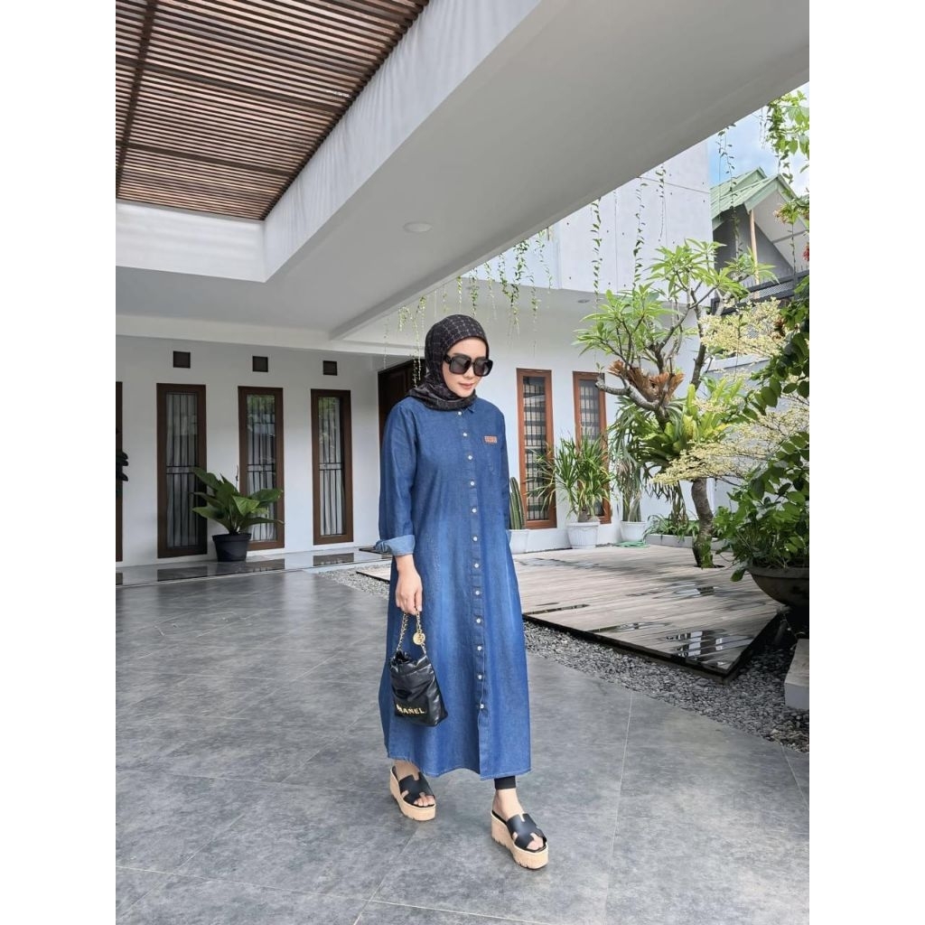 Tunik✔️Denim long Tunik by Korina, tunik denim, tunil polos, tunik korina