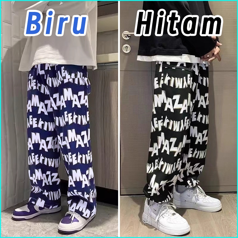 Celana Pria Training Pinggang Karet Oversize Kulot Korea Unisex Celana Running Pria Celana Panjang