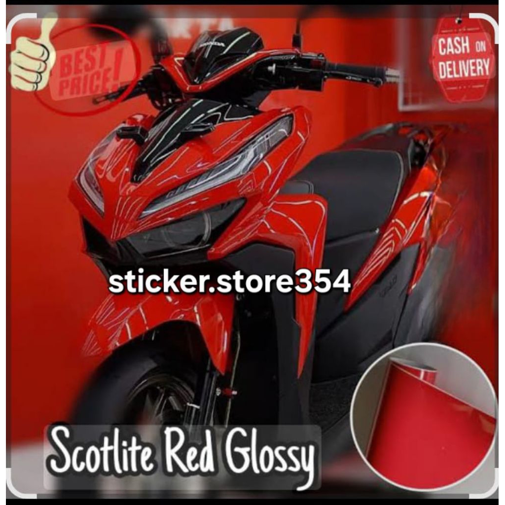 Stiker skotlet merah glosy dan dop per meter ,skotlet motor,mobil,aquarium, kaca,skotlet murah berku
