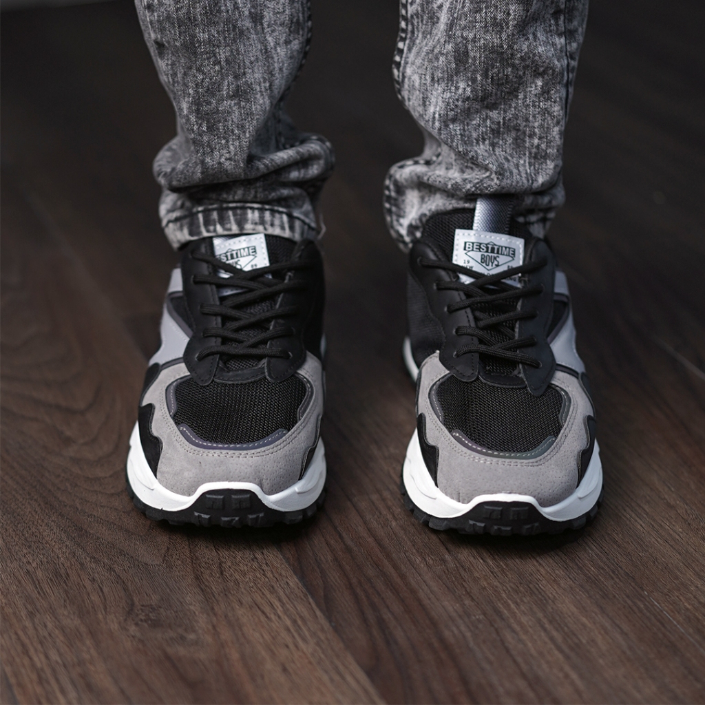 Recommended Sneakers Pria Retro 90S Hitam Abu / Sepatu Pria Casual Chunky Dad Shoes / Sepatu Lari