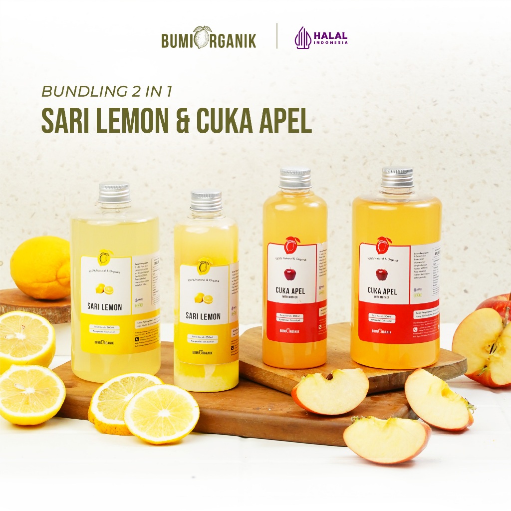 

CUKA APEL SARI LEMON PAKET 2 IN 1 ORIGINAL ORGANIK 500ML BUMI ORGANIK / APPLE CIDER VINEGAR / CUKA SARI APEL / SARI LEMON ASLI UNTUK DIET / SARI LEMON ASLI 100% / SARI LEMON ASLI BPOM / LEMON DIET DAN DETOX / NUTRIFARM DEHEALTH SUPPLIES DARIBUMI BEORGANIK