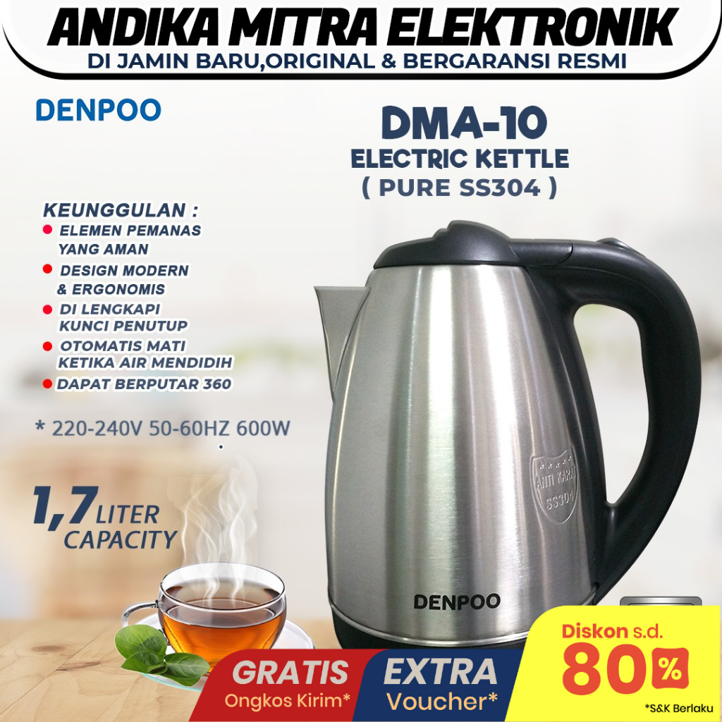Kattle DMA-10 Teko Listrik Pemanas Air Stainless Anti Karat 1,7 Liter Terbaru dan Hemat Listrik