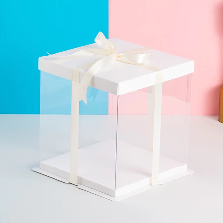 

Cake Box MIka Transparan Kotak Kue Mika Gift Box Kekinian Kotak MIka Kue Ulang Tahun Tutup Putih 16 x 16 x 12.5