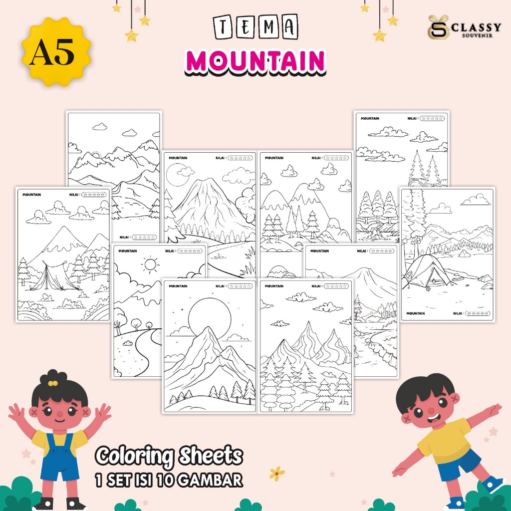 

LEMBAR GAMBAR MEWARNAI A5 BAGIAN TEMA MOUNTAIN - KERTAS MEWARNAI ANAK - COLORING SHEETS FOR KIDS