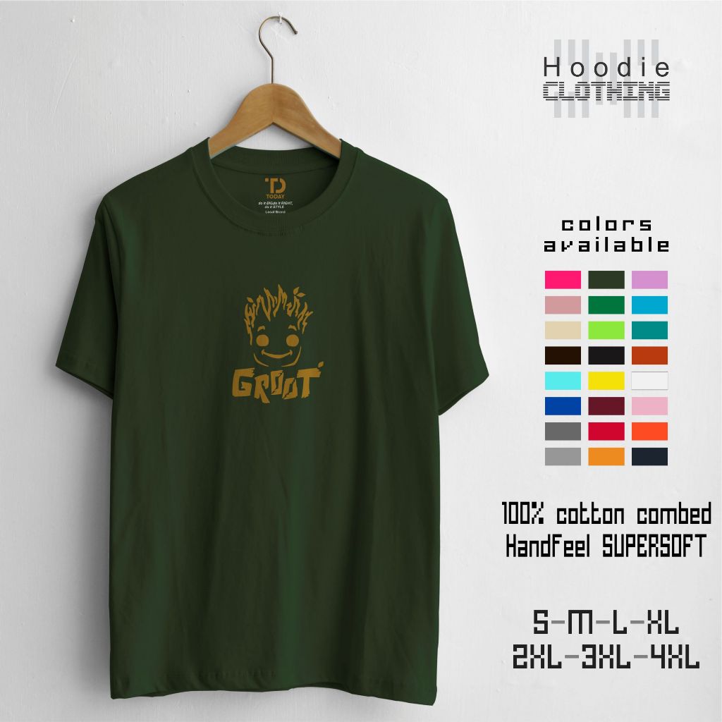 Kaos Pria Distro Jumbo XXXXL Keren Motif Im Groot  Warna Hijau Army Cotton Combed 30s Baju Bandung