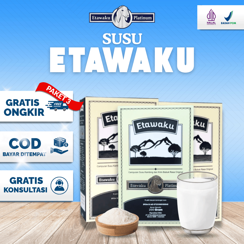 

Etawaku Platinum Susu Original Untuk Pernafasan dan masalah persendian ( PAKET 3 BOX )