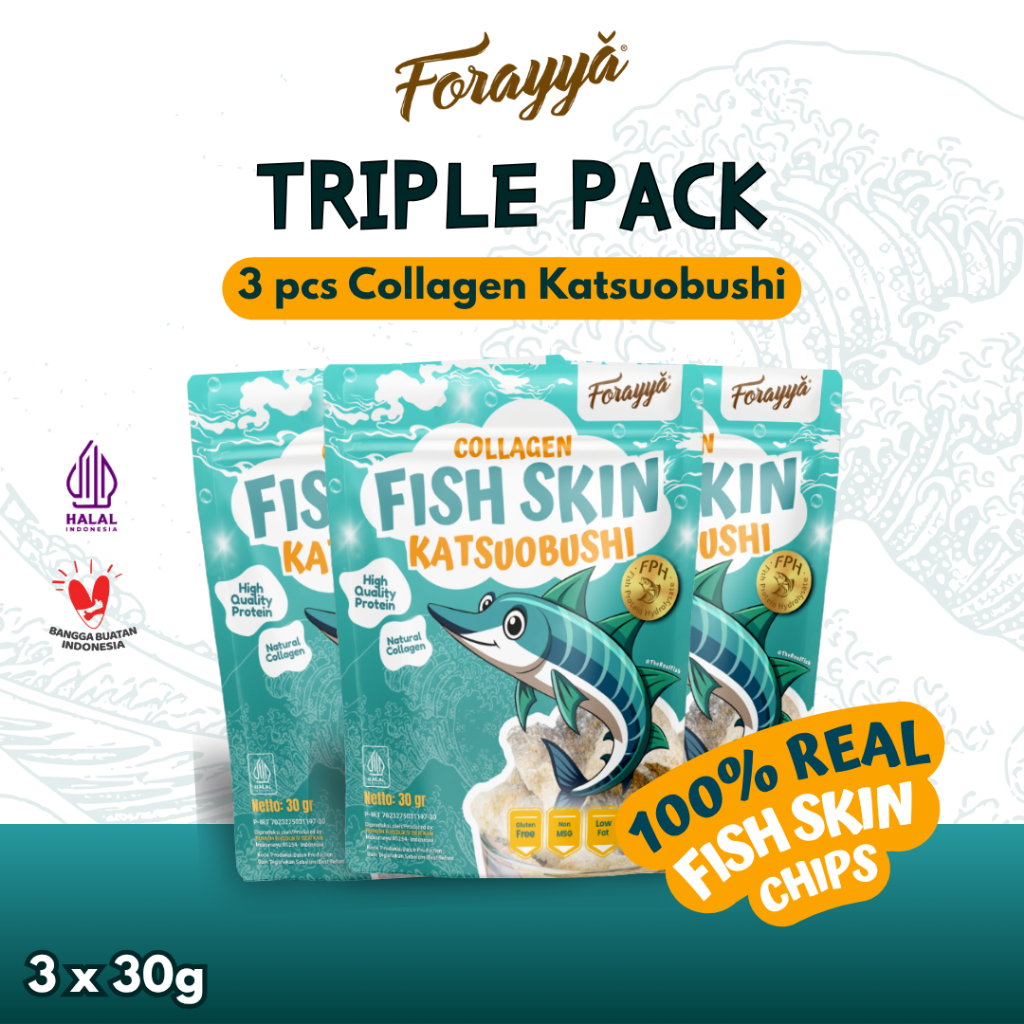 

3 pcs - Fish Skin Chips Collagen Katsuobushi 30gr - Snack Sehat Keripik Kulit Ikan Cemilan Gurih Tinggi Protein