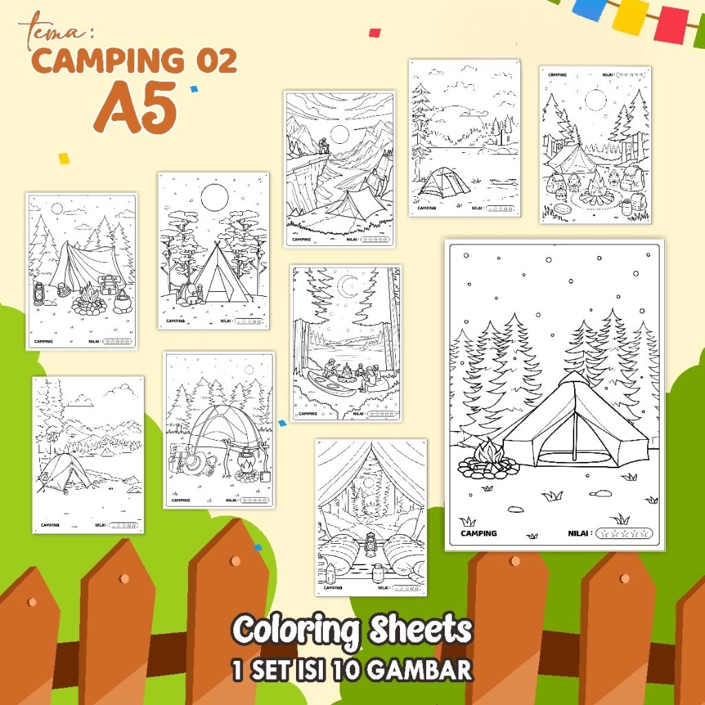

(A5) KERTAS MEWARNAI ANAK - COLORING SHEETS KODE CAMPING 02 - LEMBAR MEWARNAI ANAK PAUD/TK/SD