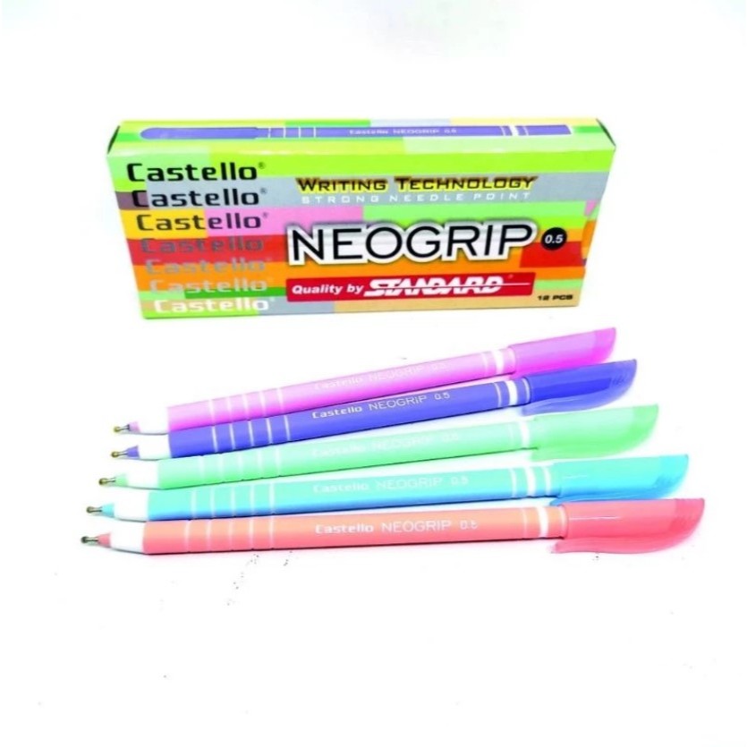 

(1 Pack/ 12 Biji) Pulpen Bolpen Bolpoint Standard Castello Neogrip Neo Grip Anti Macet