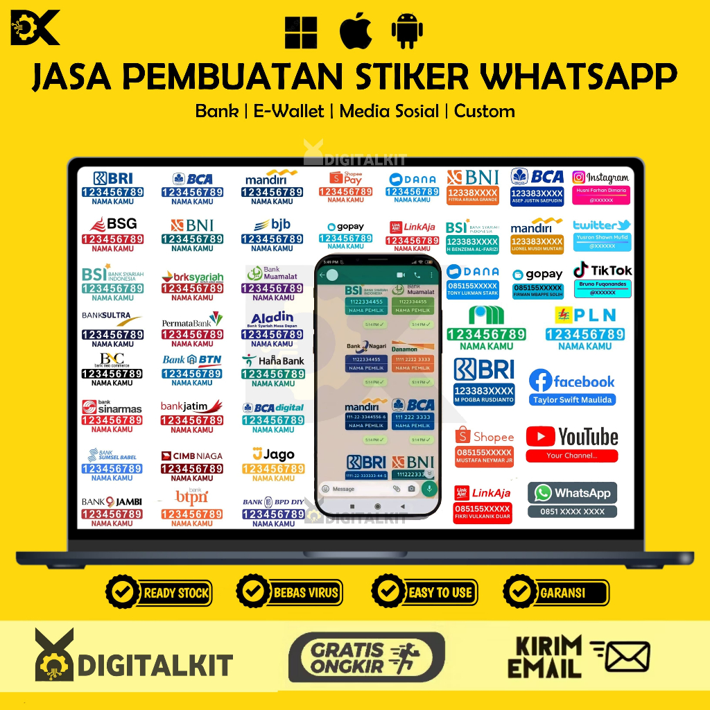 [T0246] JASA PEMBUATAN STIKER WA, REKENING BANK, STIKER SOSMED