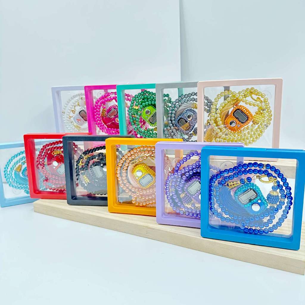 Tasbih Digital Manik-Manik Batu Permata Set dan Tasbih Mutiara Warna Pastel dengan kemasan Box