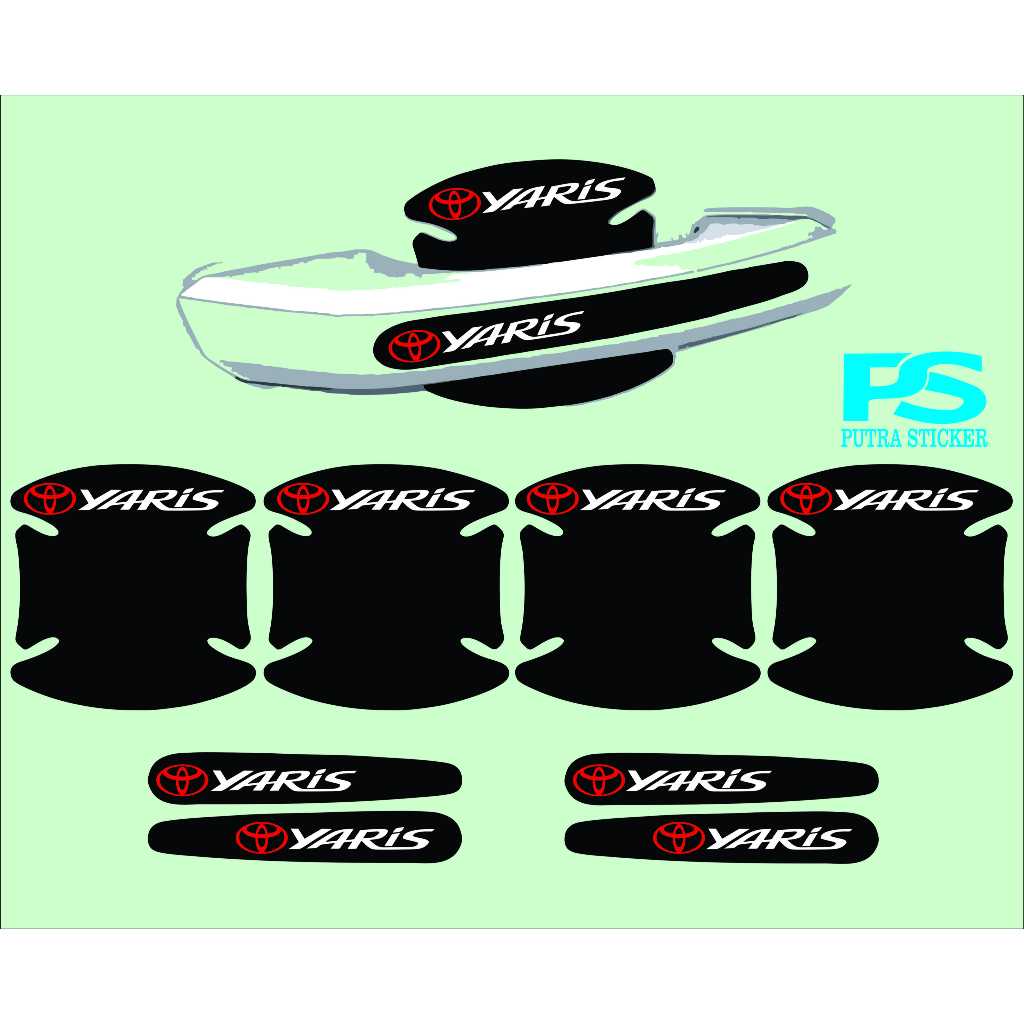promo 8pcs sticker pelindung gagang pintu mobil YARIS bahan carbon