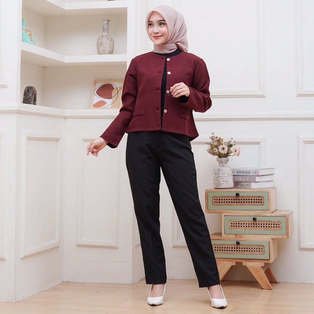 Atasan Blazer Wanita Polos Lengan Panjang