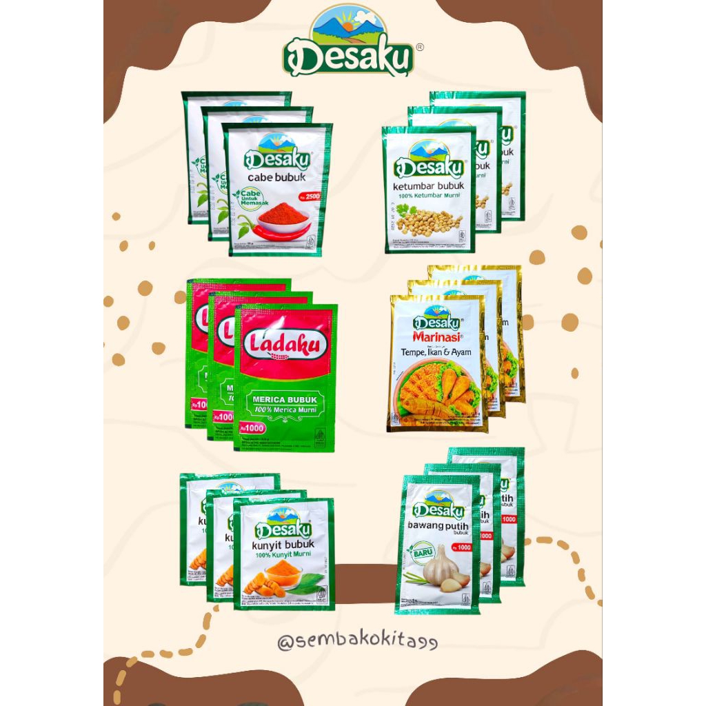 

Bumbu Dapur Bubuk Ladaku Kunyit Ketumbar Marinasi Desaku 1 Renteng Isi 12 Dachet All Varian