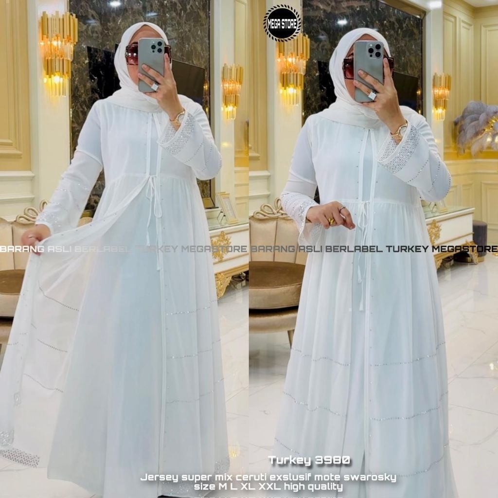 Abaya Style Turkey White Terbaru Gamis Turki Bordir Jumbo