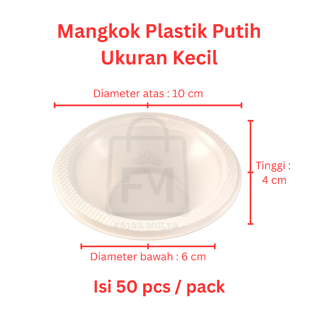 Mangkok Plastik Putih Tebal Ukuran Kecil, Sedang, Besar / @50 pcs