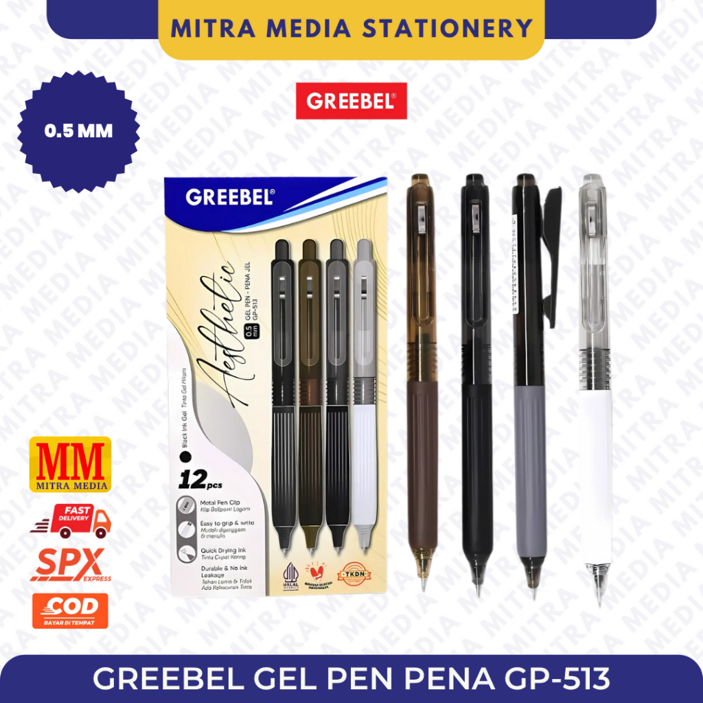 

(PCS) GREEBEL PULPEN GEL / Gel Pen GP-513 Aesthetic 0.5 Hitam / Bolpen Bolpoin Pena Gel