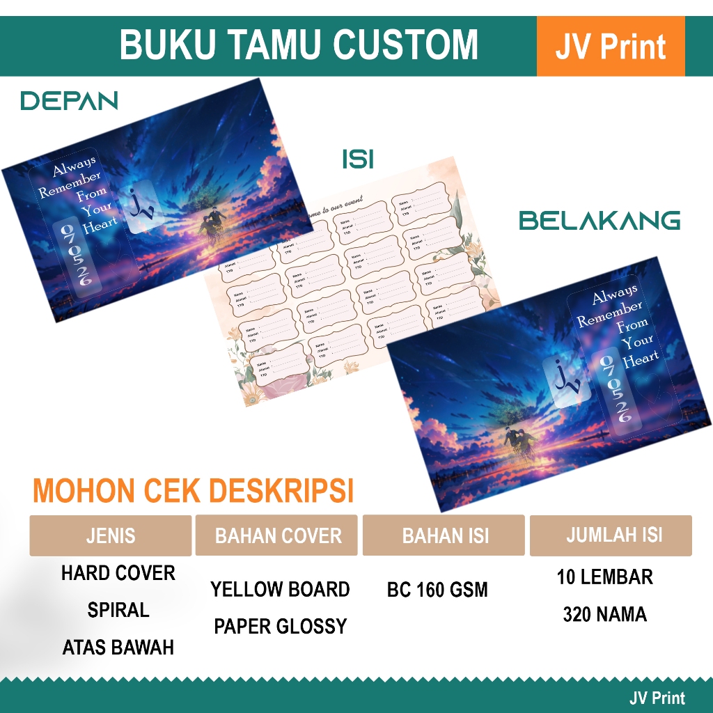 

Buku Tamu Undangan Custom (hurufawal/waktu/foto/kata-kata)
