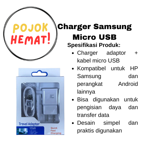 Charger Samsung Micro USB Casan HP Galaxy A10 A01 J2 J5 J7 Kabel Data Android Murah