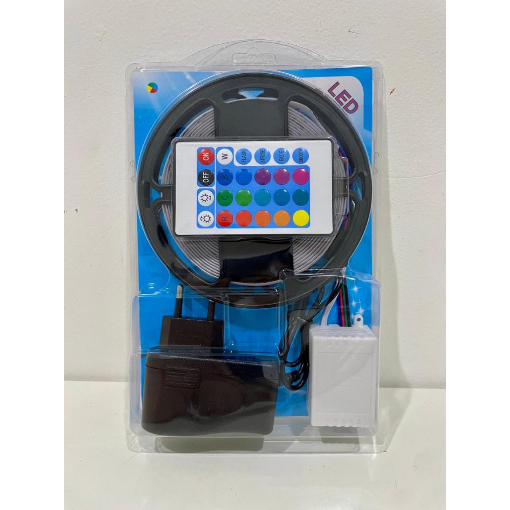 Lampu LED Strip RGB 5 Meter DC 12V + Adaptor dan Remote IP44 Waterproof DC 12 Volt