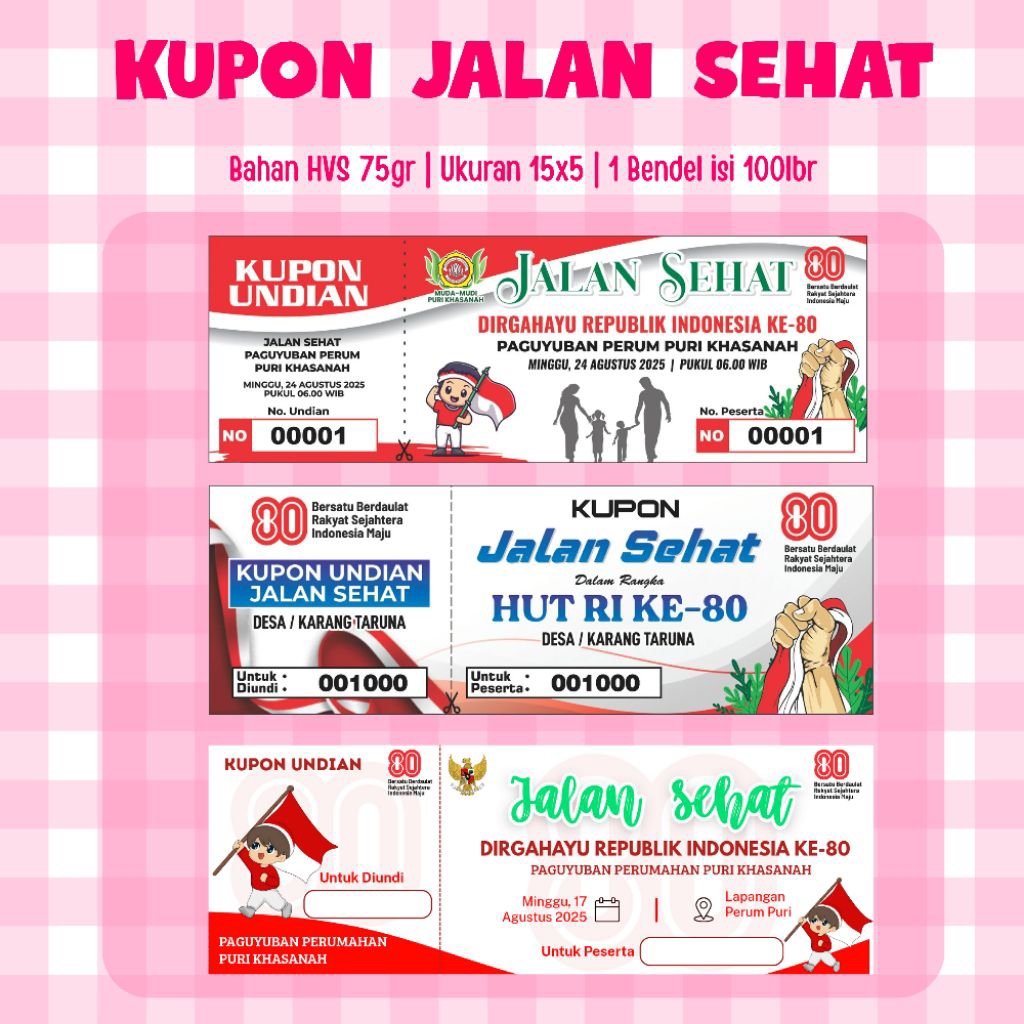 

Kupon Dirgahayu Republik Indonesia Jalan Sehat/Karnaval/Jalan Santai/Sepeda Santai/Mancing DLL