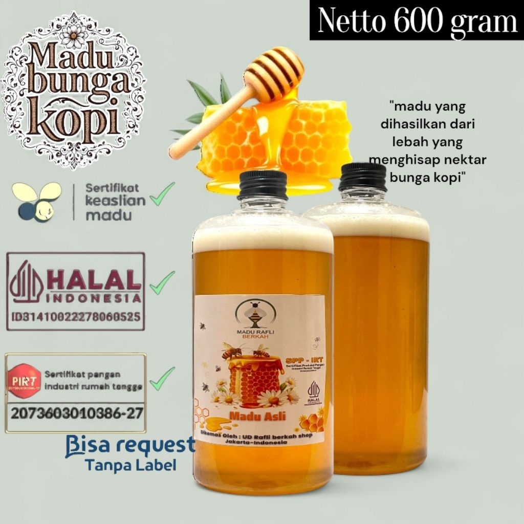 

madu nektar bunga kopi isi 600gram madu asli tanpa campuran_uji laboratorium dan halal