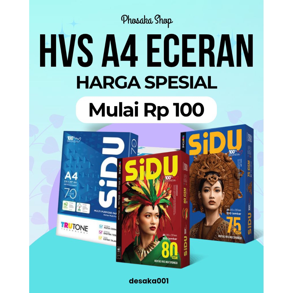 

[Satuan atau Eceran] Kertas HVS A4 SIDU 70, 75, dan 80 GSM. COD dan pengiriman Malang Kota