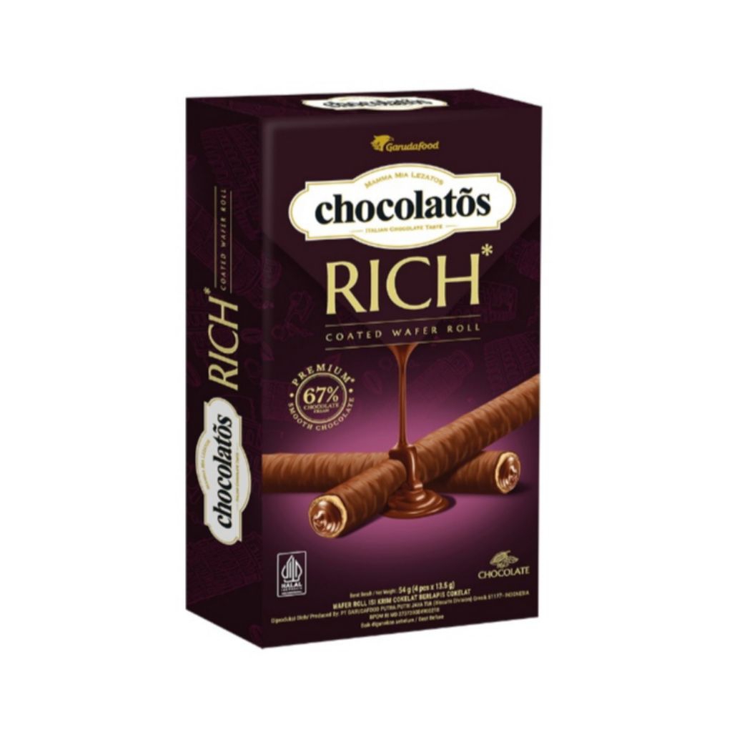 

Chocolatos Rich Wafer Roll Isi Cokelat Berlapis Cokelat 54gr