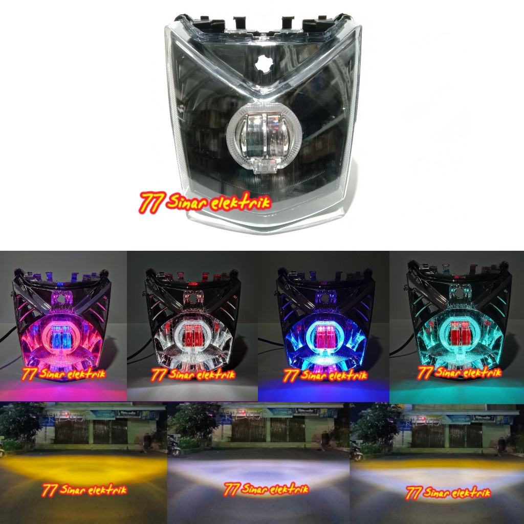 Lampu Depan Beat Fi Projie Biiled 2 Mata 2.5 INCH Plus Reflektor Full Set 2012 - 2016 Body Hitam