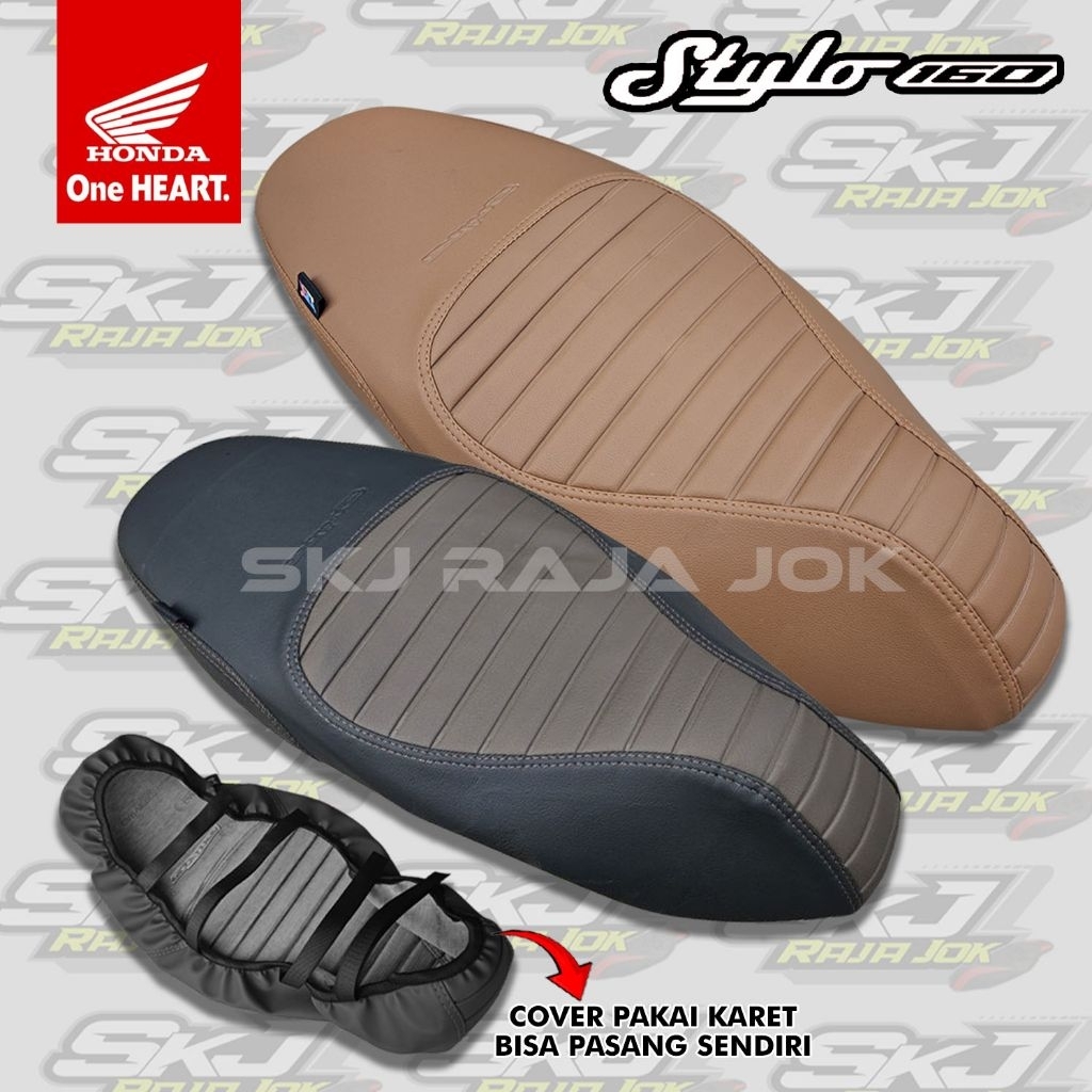 Cover Jok Motor Honda Stylo 160 (PAKAI KARET) Tinggal Pasang Anti Ribet Model Caferecer