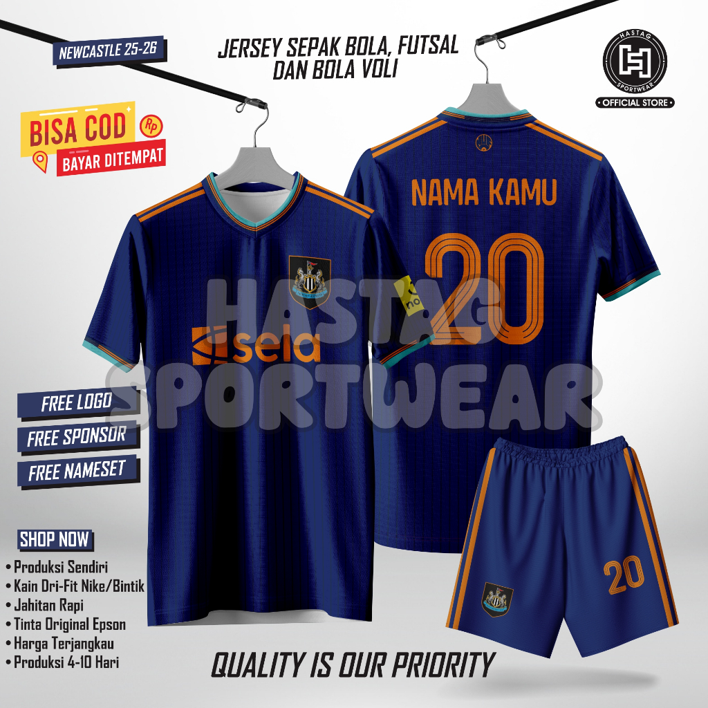 JERSEY BAJU SUPPORTER NEWCASTLE THIRD NAVY 25-26 NEW FULL PRINTING GRATIS NAMESET