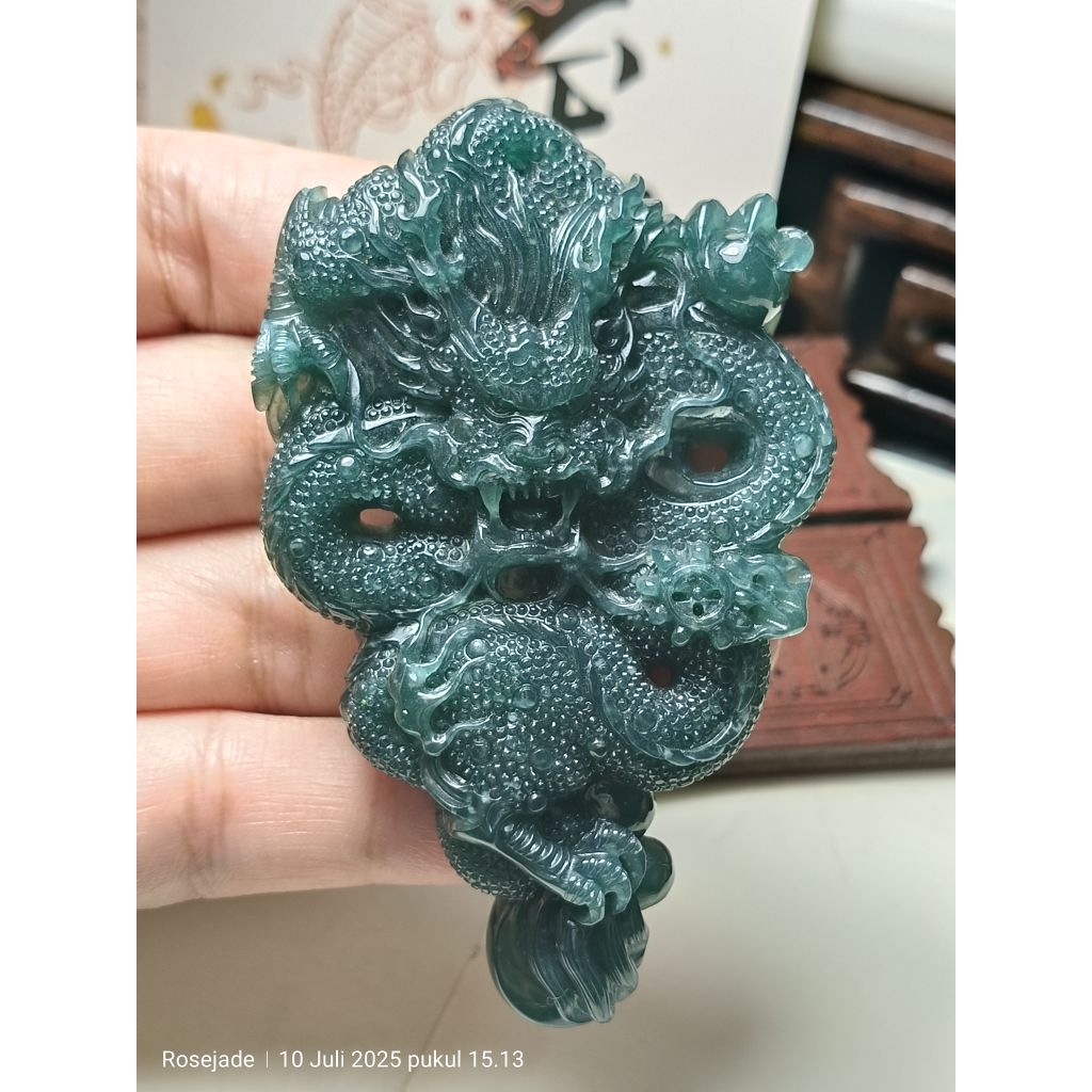 Kalung Giok Burma Naga / Dragon Pendant Jadeite Jade bersertifikat