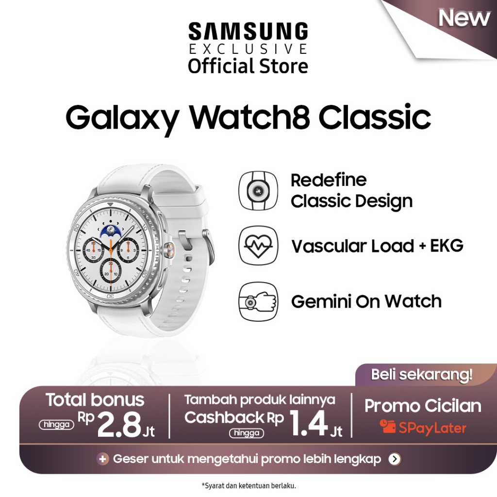 Samsung Galaxy Watch8 Classic 46mm - White| Bluetooth | Smart watch AI | Rotating Bezel | Prosesor 3