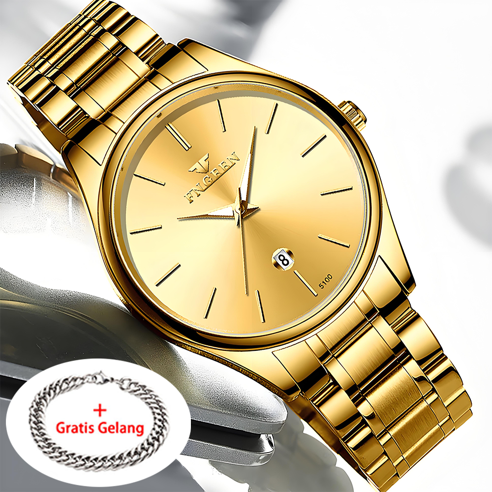 FNGEEN Quartz Watch Man Business Date Luminous Waterproof Watches Gold  Stainless Steel Wristwatch
