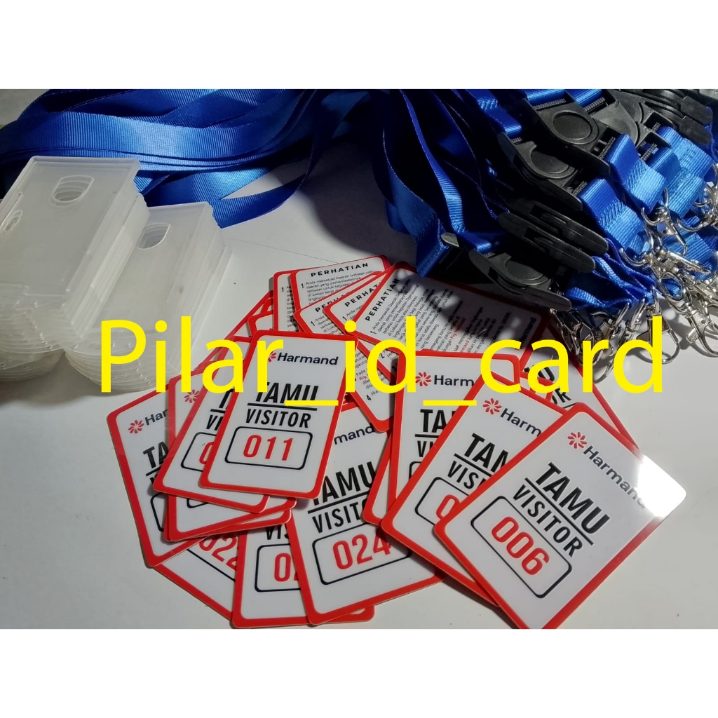 

1 Set Tali Polos 2 cm Stoper + ID Card 2 sisi + Tempat Transparan Tamu Visitor Murah Bagus