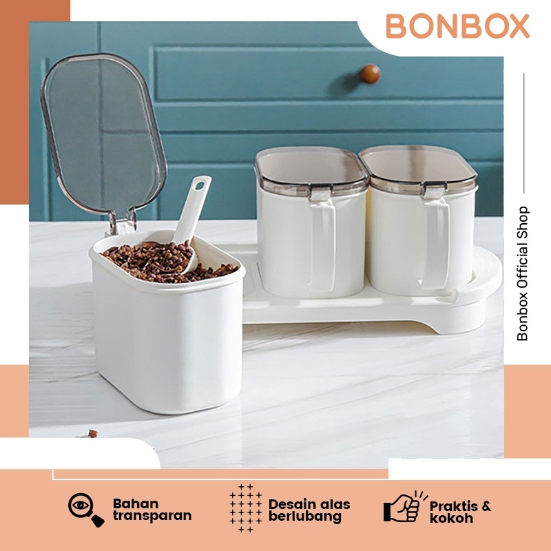 BONBOX KITCHENWARE BKE3203 WHITE / TEMPAT BUMBU / TEMPAT BUMBU 3 SET