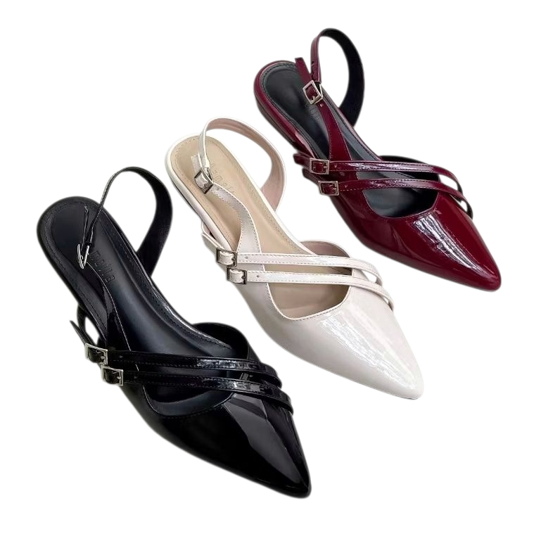 mqstars LUXIA Sepatu Mules Wanita Flatshoes Tali Slingback Glossy Elegan Terbaru