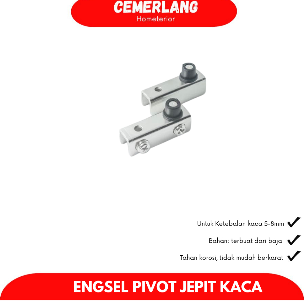 Engsel Pivot Pintu Kaca Jepit Stainless Steel